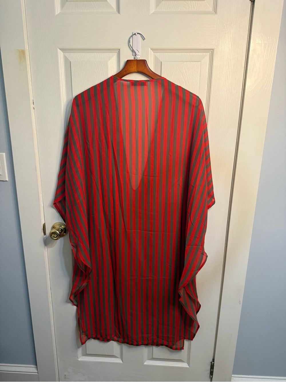 Kaftko Red Green Striped Semi-Sheer Kaftan One Size - Picture 2 of 2